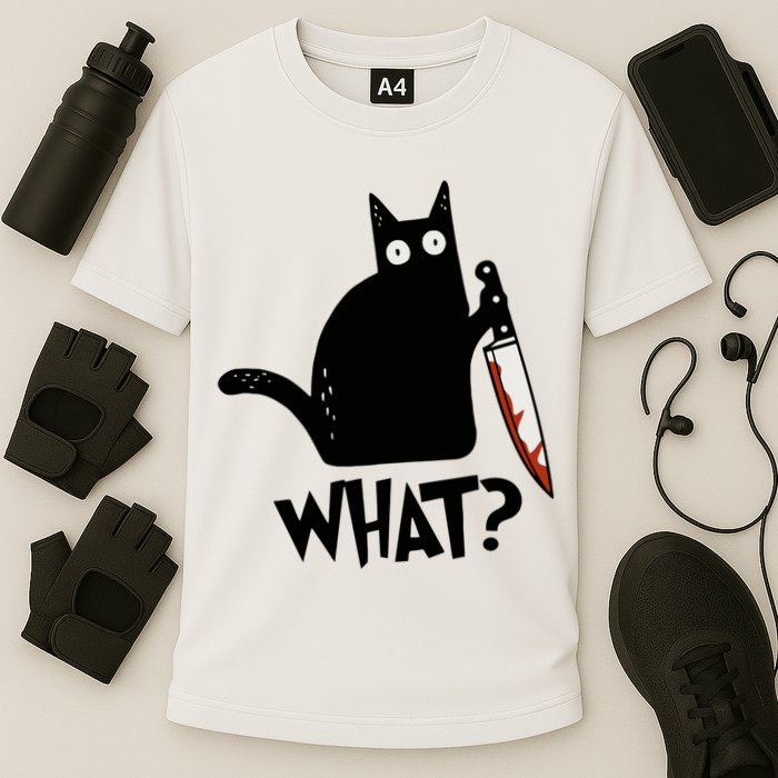 Cat What? Murderous Black Cat With Knife Gift Cooling Performance Crew T-Shirt