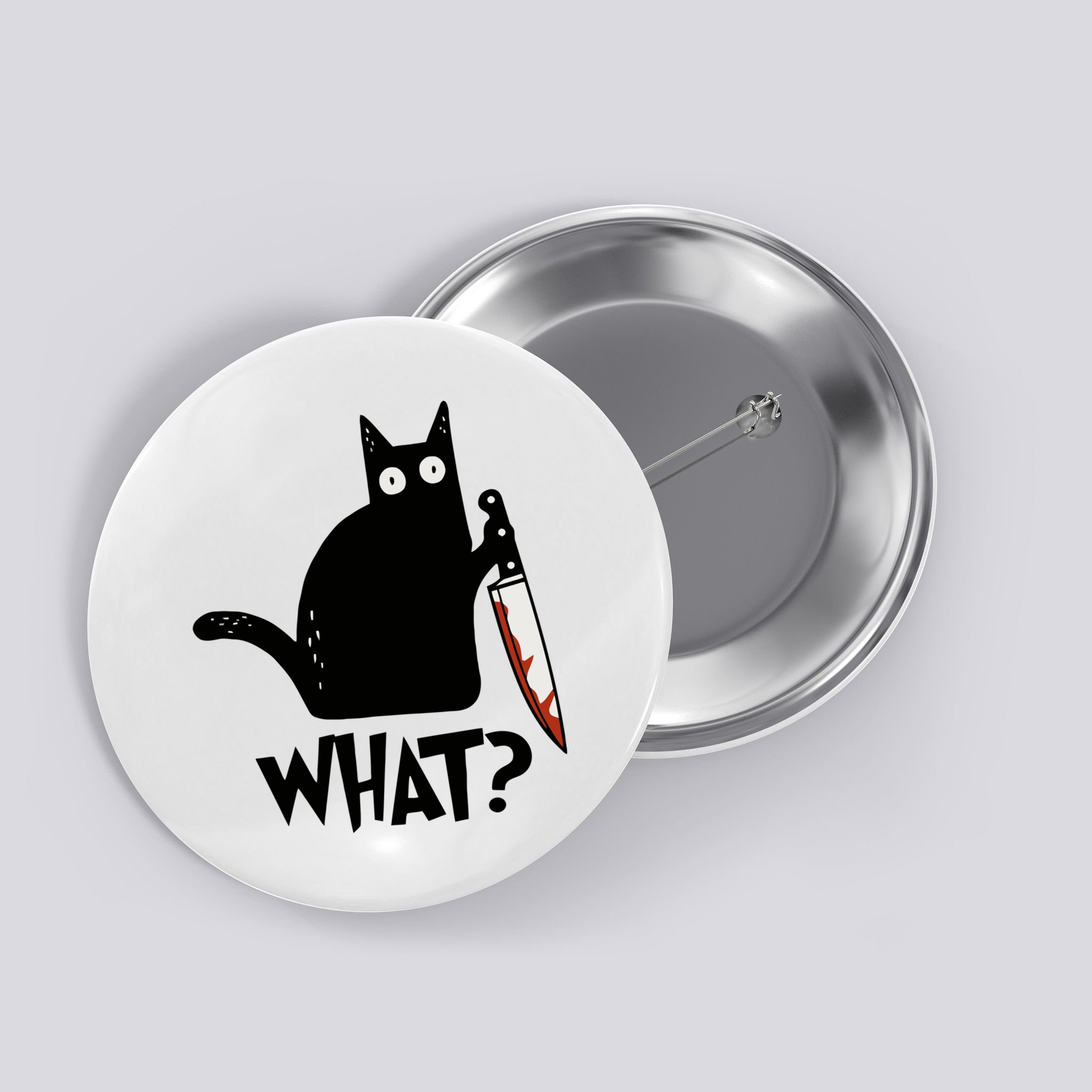 Cat What? Murderous Black Cat With Knife Gift Button