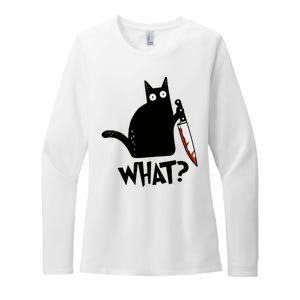 Cat What? Murderous Black Cat With Knife Gift Womens CVC Long Sleeve Shirt