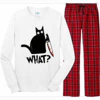 Cat What? Murderous Black Cat With Knife Gift Long Sleeve Pajama Set