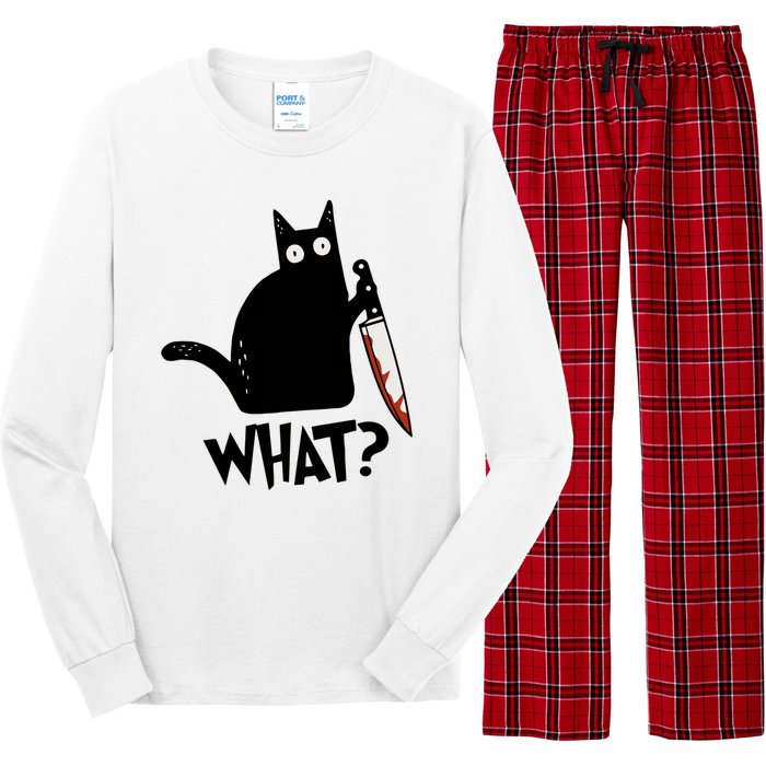 Cat What? Murderous Black Cat With Knife Gift Long Sleeve Pajama Set