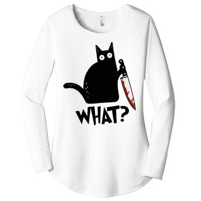 Cat What? Murderous Black Cat With Knife Gift Women's Perfect Tri Tunic Long Sleeve Shirt