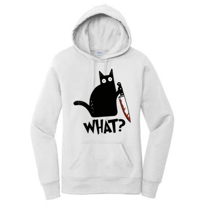 Cat What? Murderous Black Cat With Knife Gift Women's Pullover Hoodie