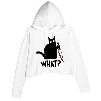 Cat What? Murderous Black Cat With Knife Gift Crop Fleece Hoodie