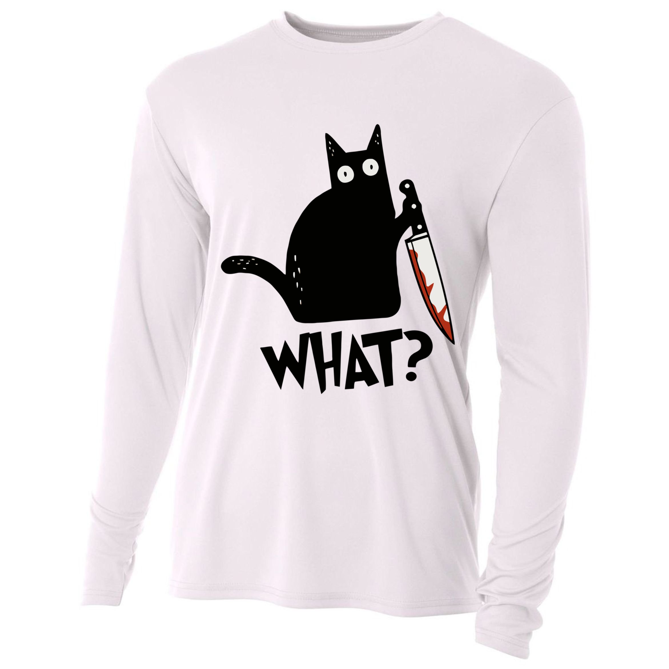 Cat What? Murderous Black Cat With Knife Gift Cooling Performance Long Sleeve Crew