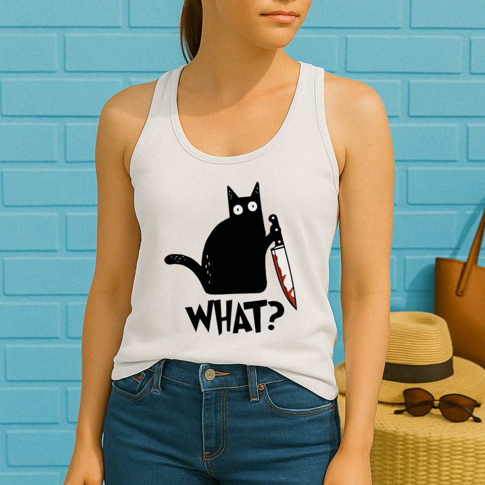 Cat What? Murderous Black Cat With Knife Gift Womens Tank Top