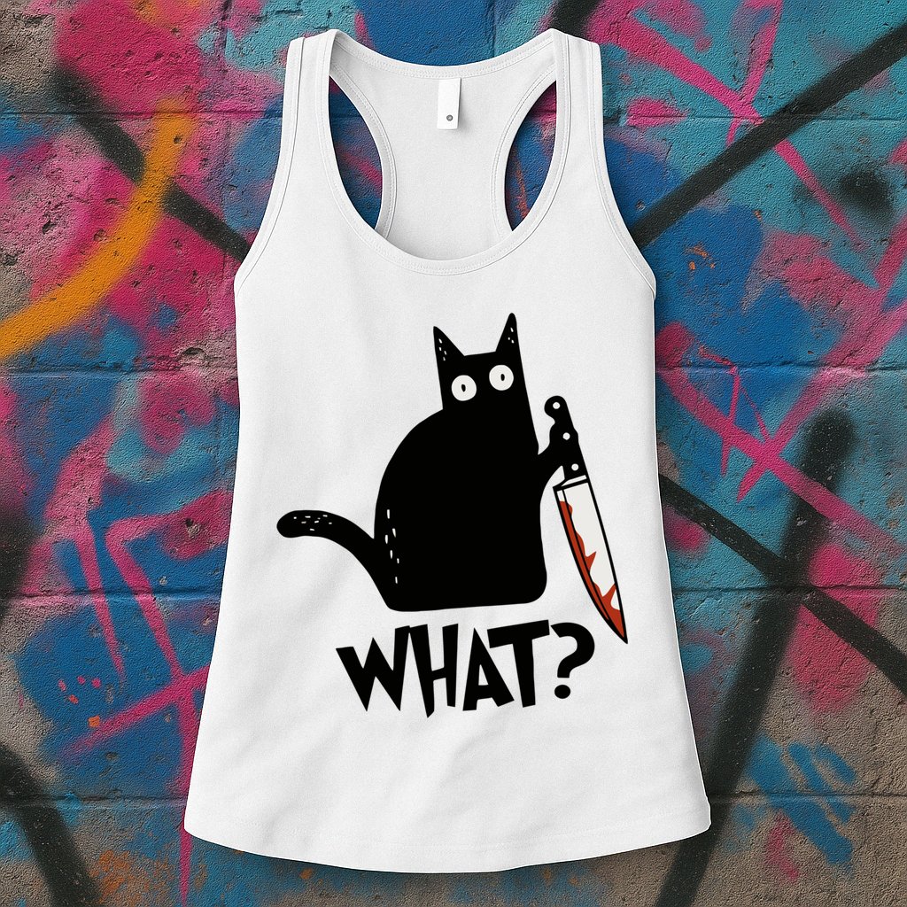 Cat What? Murderous Black Cat With Knife Gift Womens Tank Top