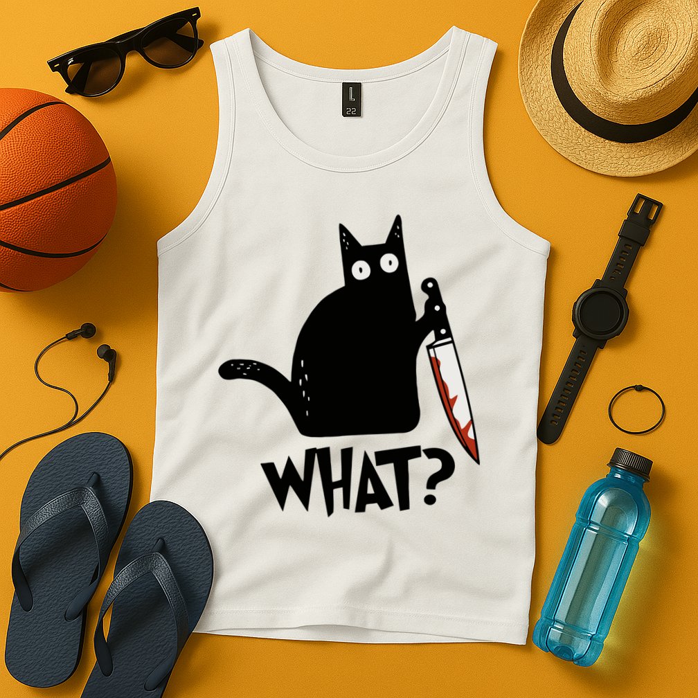 Cat What? Murderous Black Cat With Knife Gift Tank Top