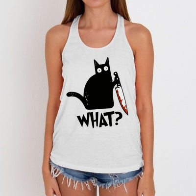 Cat What? Murderous Black Cat With Knife Gift Women's Knotted Racerback Tank