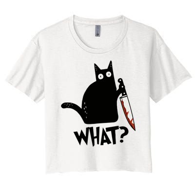 Cat What? Murderous Black Cat With Knife Gift Women's Crop Top Tee