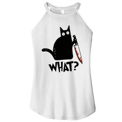 Cat What? Murderous Black Cat With Knife Gift Women's Perfect Tri Rocker Tank