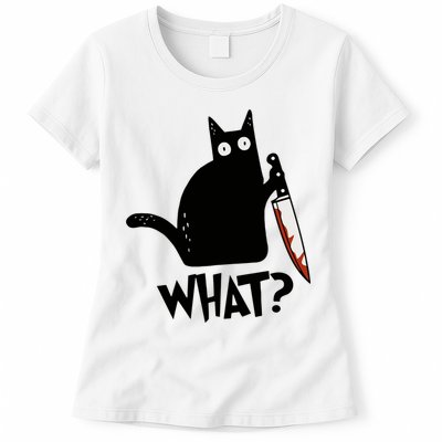 Cat What? Murderous Black Cat With Knife Gift Womens T-Shirt