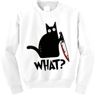 Cat What? Murderous Black Cat With Knife Gift Kids Sweatshirt