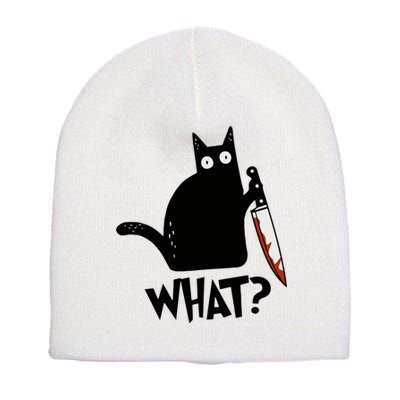 Cat What? Murderous Black Cat With Knife Gift Short Acrylic Beanie