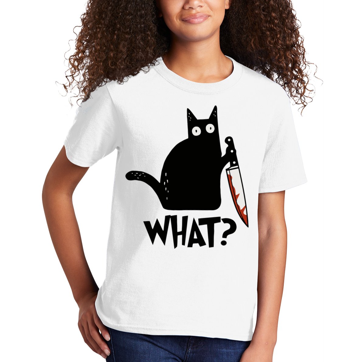 Cat What? Murderous Black Cat With Knife Gift Kids T-Shirt
