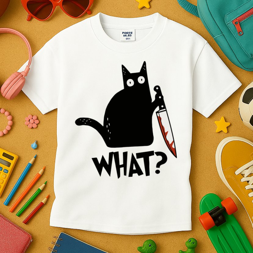 Cat What? Murderous Black Cat With Knife Gift Kids T-Shirt