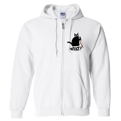 Cat What? Murderous Black Cat With Knife Gift Full Zip Hoodie