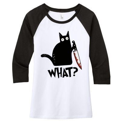 Cat What? Murderous Black Cat With Knife Gift Women's Tri-Blend 3/4-Sleeve Raglan Shirt