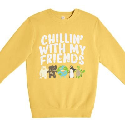 Chillin With My Friends Planet Animals Cute Earth Day Gift Great Gift Premium Crewneck Sweatshirt