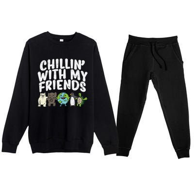 Chillin With My Friends Planet Animals Cute Earth Day Gift Great Gift Premium Crewneck Sweatsuit Set