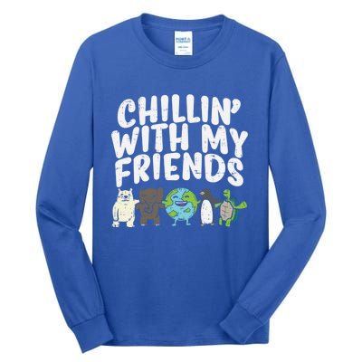 Chillin With My Friends Planet Animals Cute Earth Day Gift Great Gift Tall Long Sleeve T-Shirt