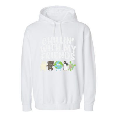 Chillin With My Friends Planet Animals Cute Earth Day Gift Great Gift Garment-Dyed Fleece Hoodie