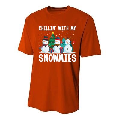 Chillin With My Snowmies Family Pajamas Christmas Snow Funny Gift Performance Sprint T-Shirt