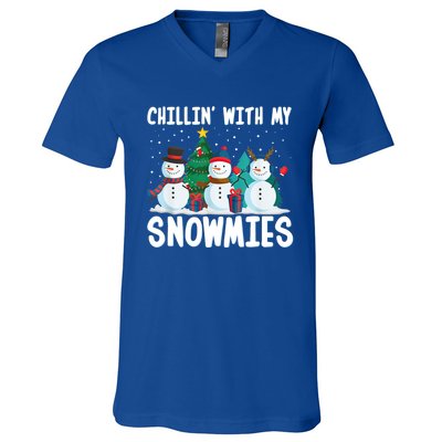 Chillin With My Snowmies Family Pajamas Christmas Snow Funny Gift V-Neck T-Shirt