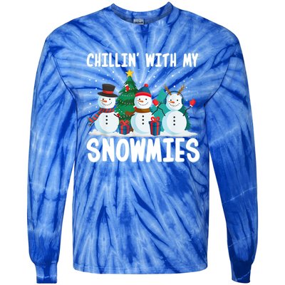 Chillin With My Snowmies Family Pajamas Christmas Snow Funny Gift Tie-Dye Long Sleeve Shirt