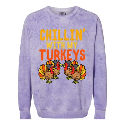 Chillin With My Turkeys Thanksgiving Family Boys Colorblast Crewneck Sweatshirt