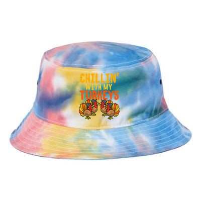 Chillin With My Turkeys Thanksgiving Family Boys Tie Dye Newport Bucket Hat