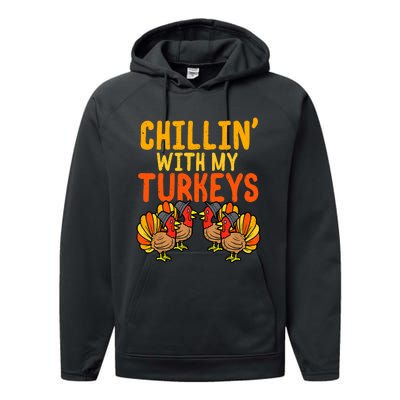 Chillin With My Turkeys Thanksgiving Family Boys Performance Fleece Hoodie