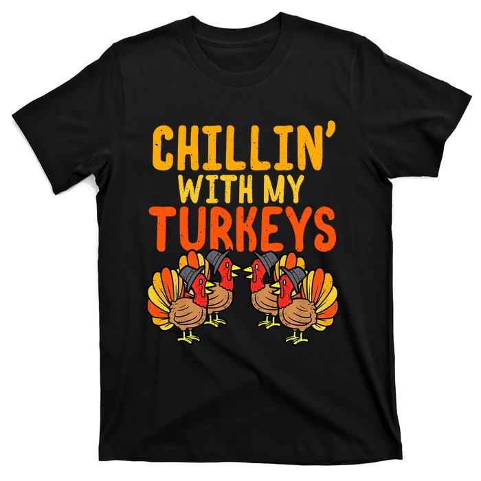 Chillin With My Turkeys Thanksgiving Family Boys T-Shirt