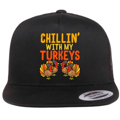 Chillin With My Turkeys Thanksgiving Family Boys Flat Bill Trucker Hat