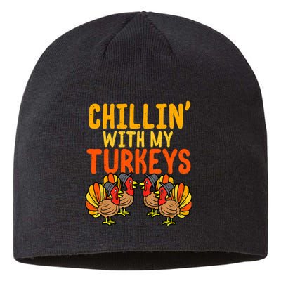 Chillin With My Turkeys Thanksgiving Family Boys Sustainable Beanie