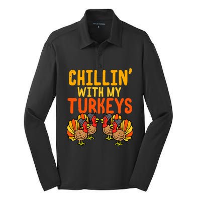 Chillin With My Turkeys Thanksgiving Family Boys Silk Touch Performance Long Sleeve Polo