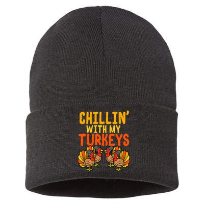 Chillin With My Turkeys Thanksgiving Family Boys Sustainable Knit Beanie