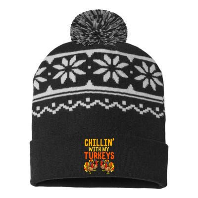 Chillin With My Turkeys Thanksgiving Family Boys USA-Made Snowflake Beanie