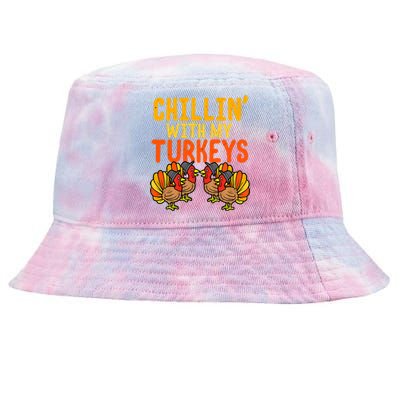 Chillin With My Turkeys Thanksgiving Family Boys Tie-Dyed Bucket Hat