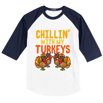 Chillin With My Turkeys Thanksgiving Family Boys Baseball Sleeve Shirt