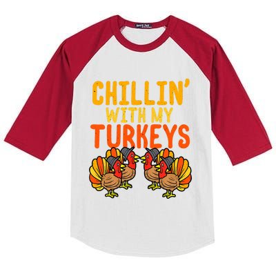 Chillin With My Turkeys Thanksgiving Family Boys Kids Colorblock Raglan Jersey