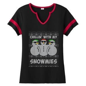 Chillin With My Snowmies Funny Ugly Christmas Ladies Halftime Notch Neck Tee