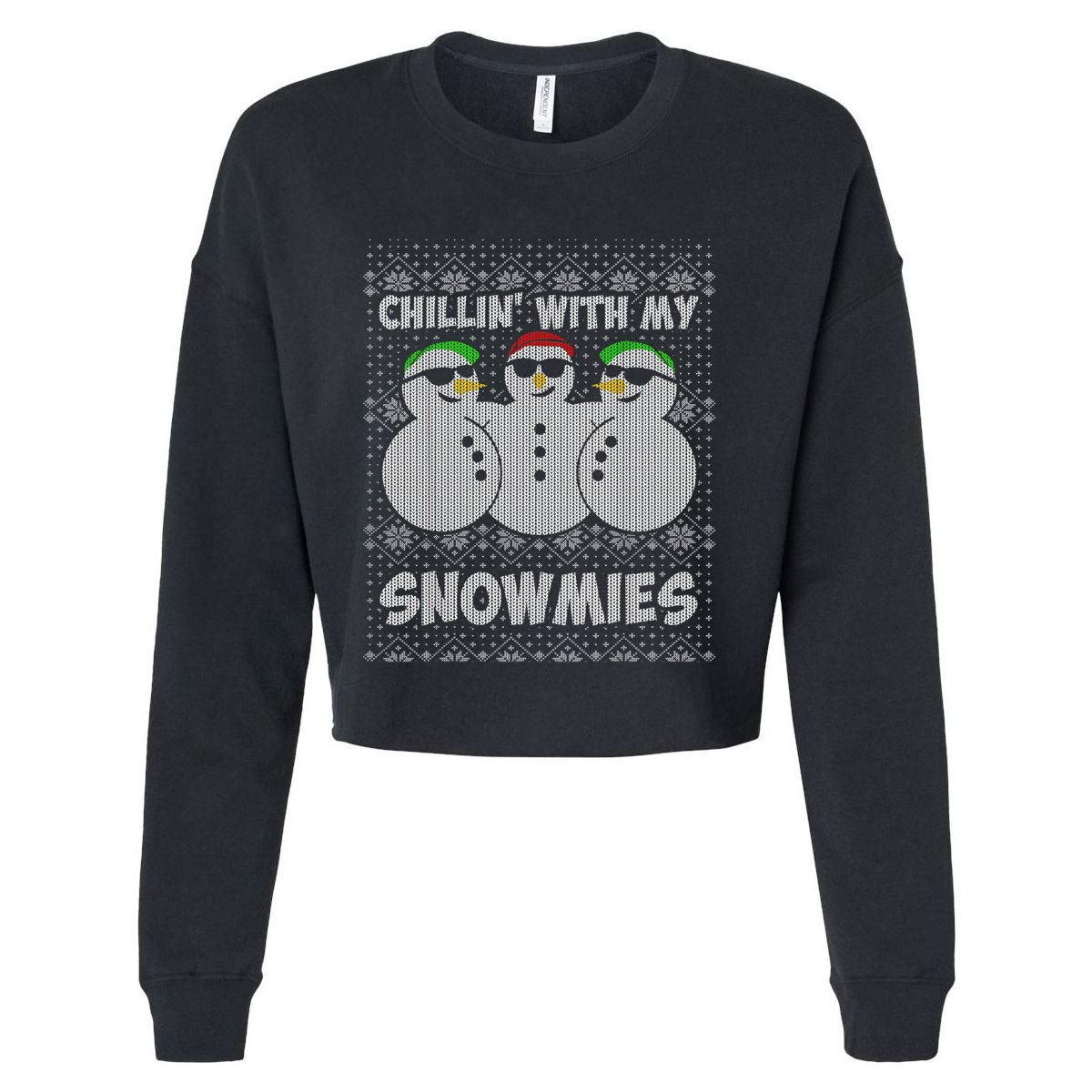 Chillin With My Snowmies Funny Ugly Christmas Cropped Pullover Crew