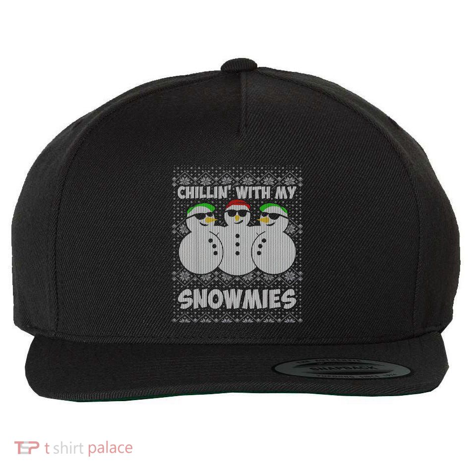 Chillin With My Snowmies Funny Ugly Christmas Wool Snapback Cap