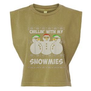 Chillin With My Snowmies Funny Ugly Christmas Garment-Dyed Women's Muscle Tee