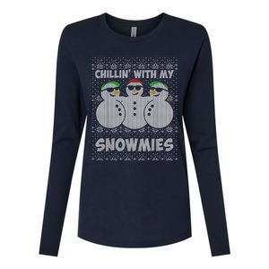 Chillin With My Snowmies Funny Ugly Christmas Womens Cotton Relaxed Long Sleeve T-Shirt