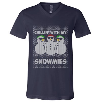 Chillin With My Snowmies Funny Ugly Christmas V-Neck T-Shirt