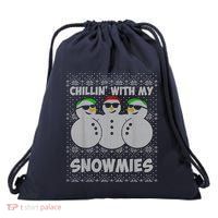 Chillin With My Snowmies Funny Ugly Christmas Drawstring Bag