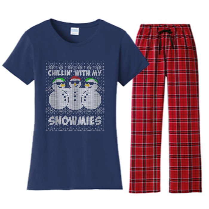 Chillin With My Snowmies Funny Ugly Christmas Women's Flannel Pajama Set