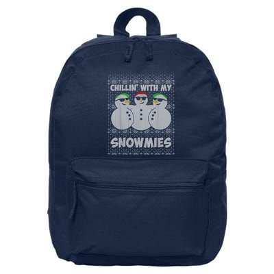 Chillin With My Snowmies Funny Ugly Christmas 16 in Basic Backpack